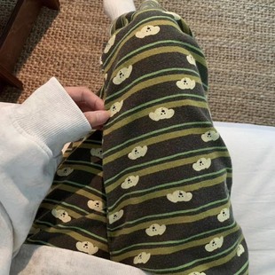 On the new! Pickles Green Puppy Cotton Sanding Cartoon Cute Printed Loose Pajama Pants Outer Wear Home Pants