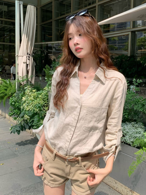 老钱风松弛感阔版亚麻长袖衬衫女防晒衬衣设计感显瘦休闲百搭外套|undefined
