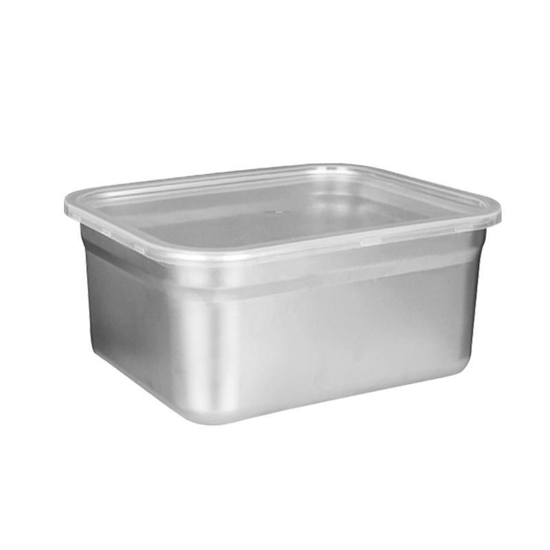 Cuenca de porciones de acero inoxidable con cubierta rectangular caja de preservación de alimentos carro de comida rápida cuenca de verduras leche tienda de té caja de material pequeño