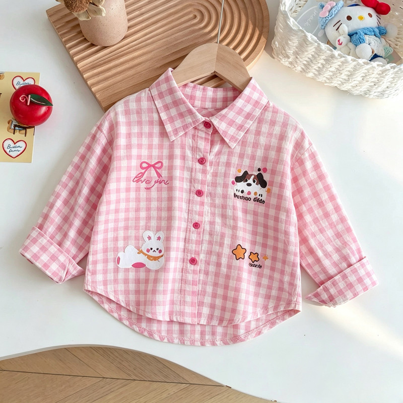 Girls' plaid shirt, new autumn 2026 model, for little girls and toddlers, suitable for outer wear, children's early autumn new thin cotton shirt Girls' plaid shirt, new autumn 2026 model, for little girls and toddlers, suitable for outer wear, children's early autumn new thin cotton shirt