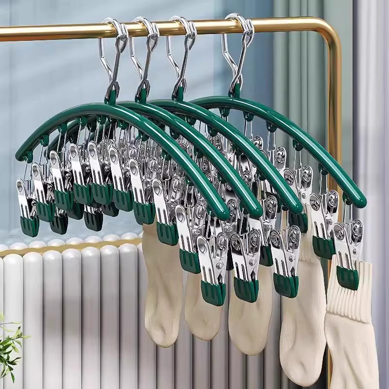 Stainless Steel Socks Clip Multi-Clip Windproof Traceless Household Underwear Hanger 10 Clip Multi-Function Sock Drying Artifact