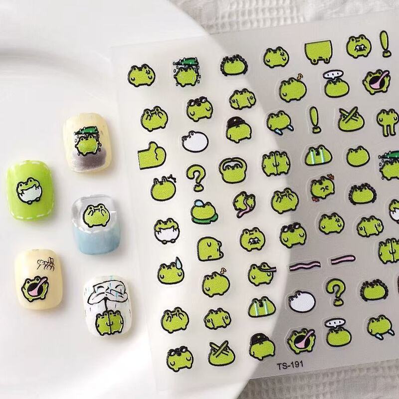 Cute Little Frog Green Embossed 3D Nail Stickers with High Aesthetic Appeal, Same Style as on Xiaohongshu, Cartoon Adhesive Nail Stickers Cute Little Frog Green Embossed 3D Nail Stickers with High Aesthetic Appeal, Same Style as on Xiaohongshu, Cartoon Adhesive Nail Stickers