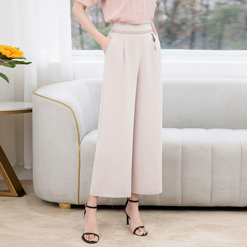 Мама темпераментные дикие повседневные брюки среднего возраста тонкие укороченные брюки среднего и пожилого возраста женские летние брюки с широким шортом из ледяного шелка