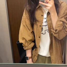 日系松弛感复古格子衬衫女2026年春夏季新款宽松衬衣女防晒外套