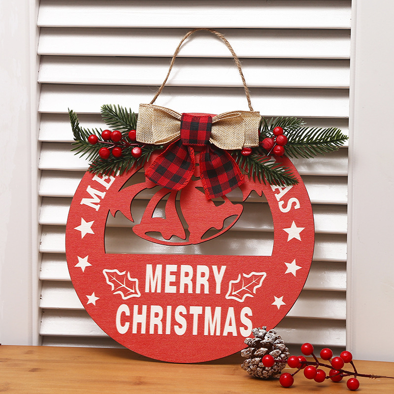 Navidad transfronteriza madera hueco lista de pared redonda roja decoración de la puerta colgante creativo de Navidad al por mayor