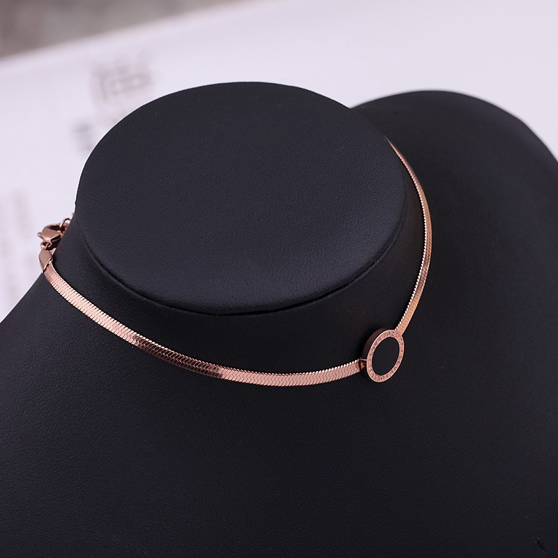 Korean Style Round Brand Snake Chain Necklace Clavicle Chain Women's Black Geometric Pendant Korean Versatile Short Men's Necklace