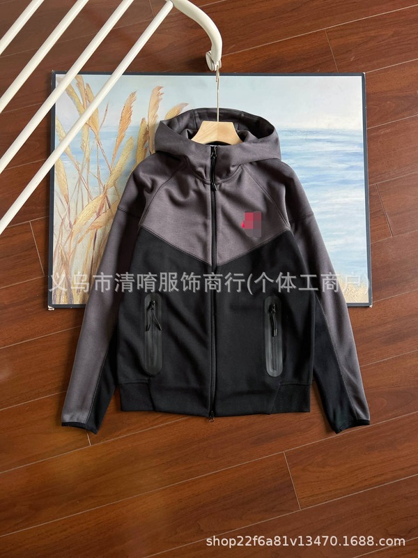 男子跨境耐钩子运动宽松训练休闲透气连帽防风针织夹克外套FB7922|undefined