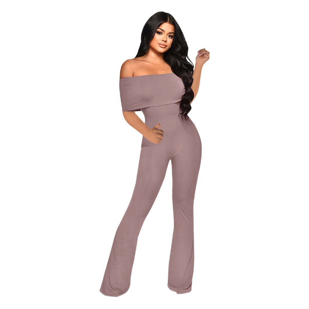 K10677 ropa de mujer europea y americana Amazon nueva entrega de una pieza sexy cintura fuera del hombro mono de color sólido multicolor