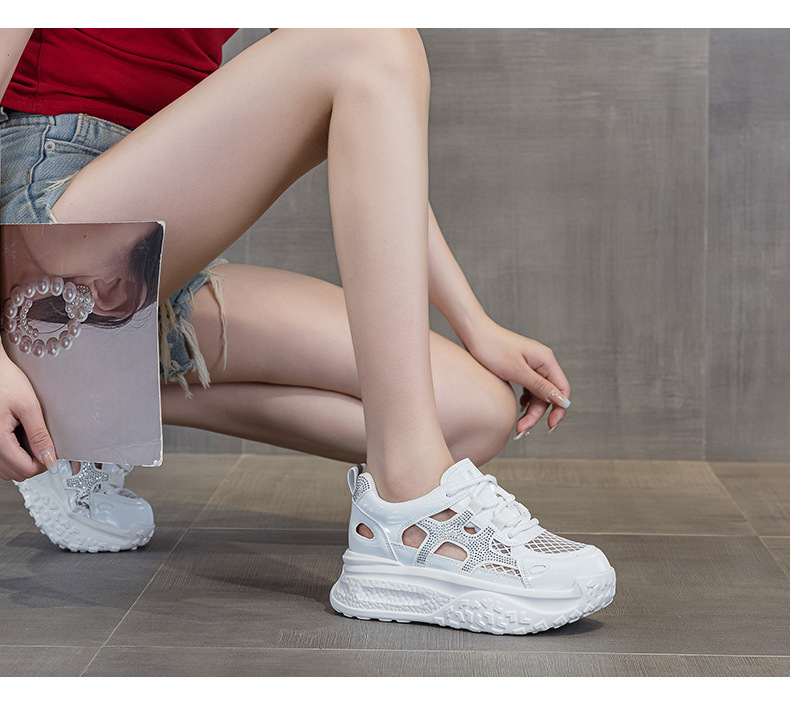 Giày sneaker chunky nữ đế dày mặt lưới thoáng khí phong cách thể thao — M2877 màu be, M2877 màu xanh lam, M2877 Màu tím chi tiết 9