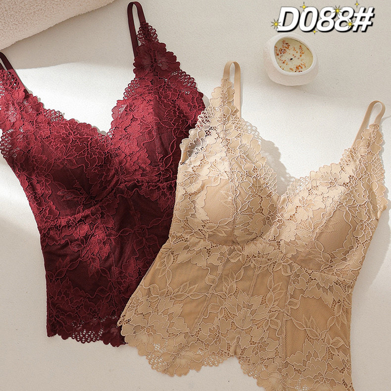 25新款-衣架装D88固定三角杯全蕾丝中长吊带背心百搭女内衣|undefined