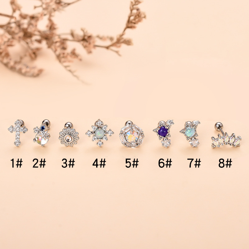 Retro Cross Star Stainless Steel Copper Plating Inlay Zircon Ear Studs 1 Piece display picture 2