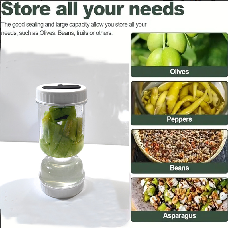 跨境热销PickleJar干湿分离带叉泡菜罐厨房家用塑料便携式储存器