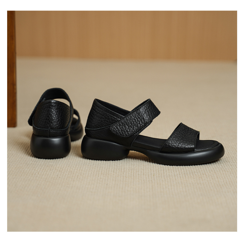 Sandal nữ hở mũi gót vuông 4 cm quai ngang đế dày chất liệu da dê — đen chi tiết 13