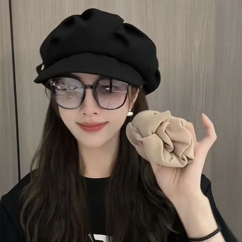 2023 New Hot Selling Pleated Cloud Hat Women's Octagonal Hat Large Head Surrounding Face Small Fashion Personality Minority Beret_voghion.com