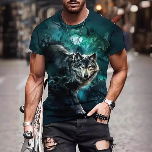 2024 Cross-Border International Trade Summer New Nature Scenery Digital Printing Men's T-Shirt Fresh and Fashionable Short Sleeve One Piece
