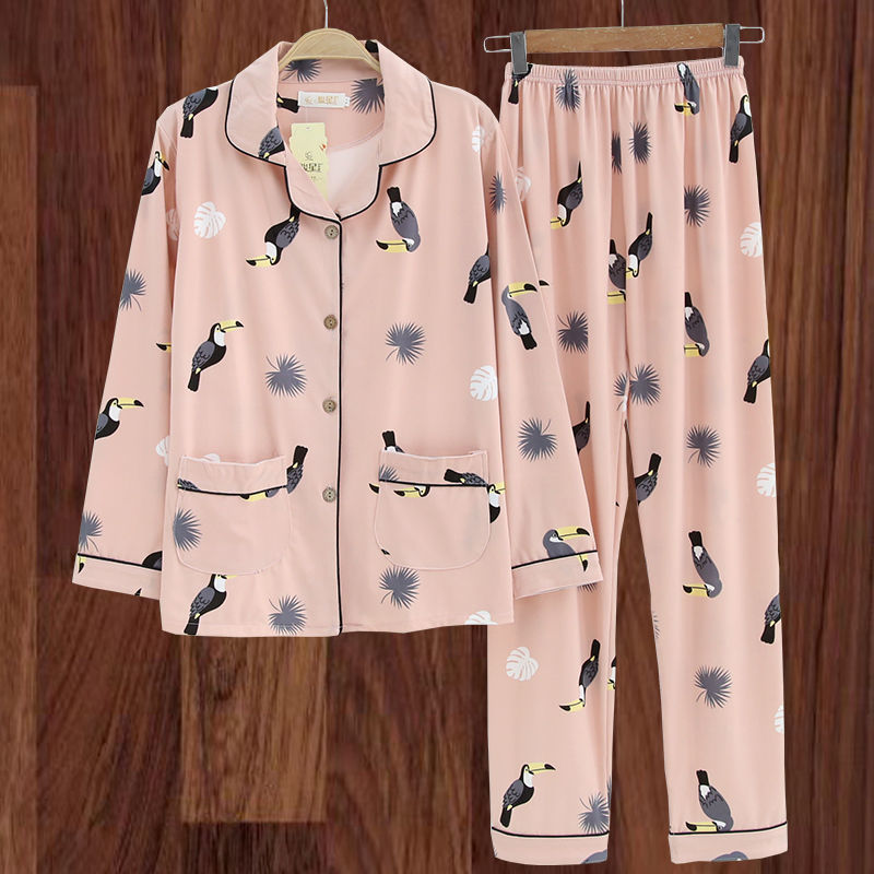 100% algodón más el tamaño de los pijamas de las mujeres Primavera, Otoño e Invierno manga larga suelta de mediana edad y joven confinamiento desgaste del hogar traje de verano