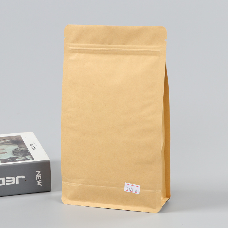 Spot bolsa de papel kraft con ventana transparente bolsa de embalaje de alimentos autosellada autoportante bolsa de té sellada de ocho lados fácil de rasgar