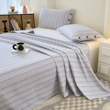 新款A类纽扣款原棉老粗布家用床上用品三件套特厚加密粗布单床单