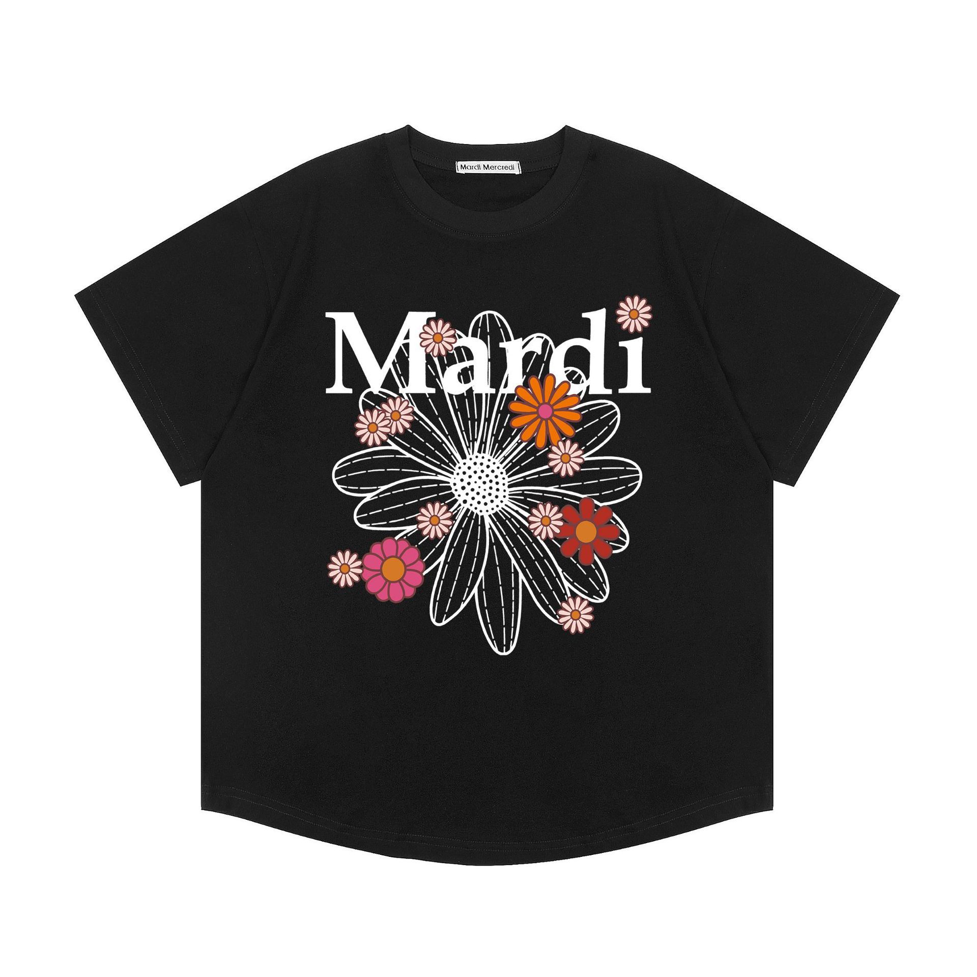 現物韓国潮牌Mardi半袖女性25夏新作デイジープリント丸襟純綿上着tシャツ代発