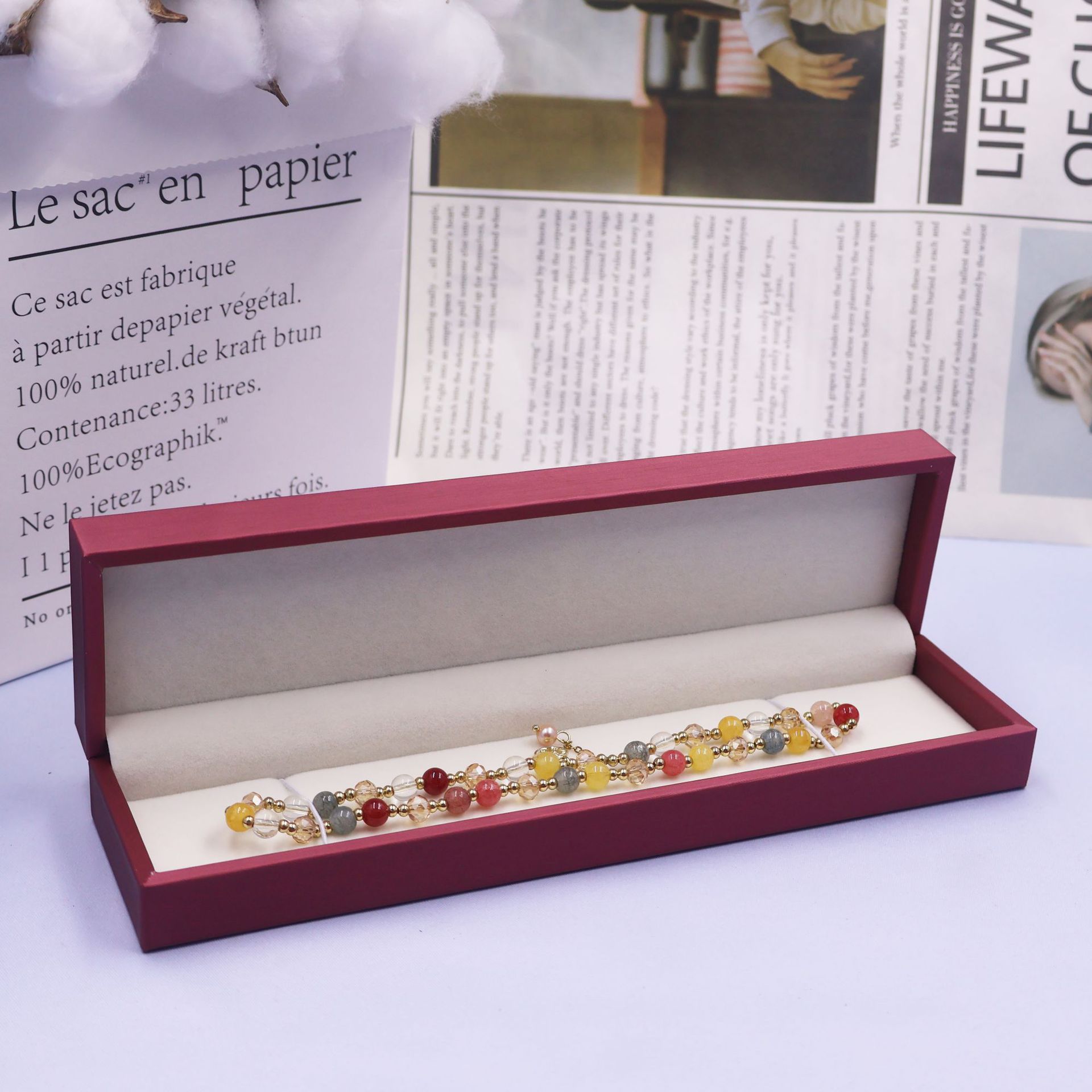 Caja de joyería PU interna de color vino rojo perla pendientes anillo collar pulsera joyería caja de almacenamiento fábrica directa image 11