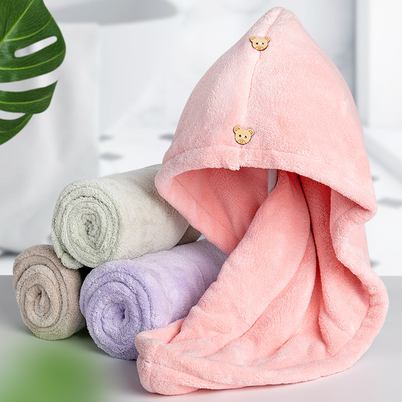 Dry hair hat for women wholesale double-layer thickened super water-absorbent quick-dry coral velvet adult and children head covering towel cute