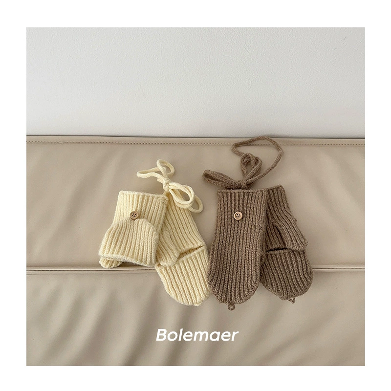 Демисезонные детские knitted перчатки для согревания, городской стиль, простой и элегантный дизайн, без пальцев