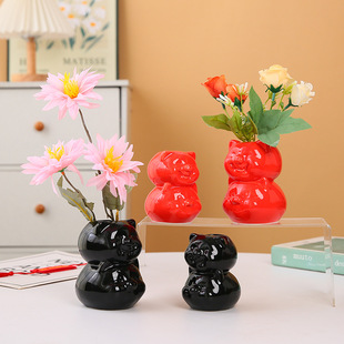Amazon Foreign Trade Export Creative Cartoon Animal Happy Pig Ceramic Vase Hydroponic Flower Arrangement Shopping Mall Home Furnishings