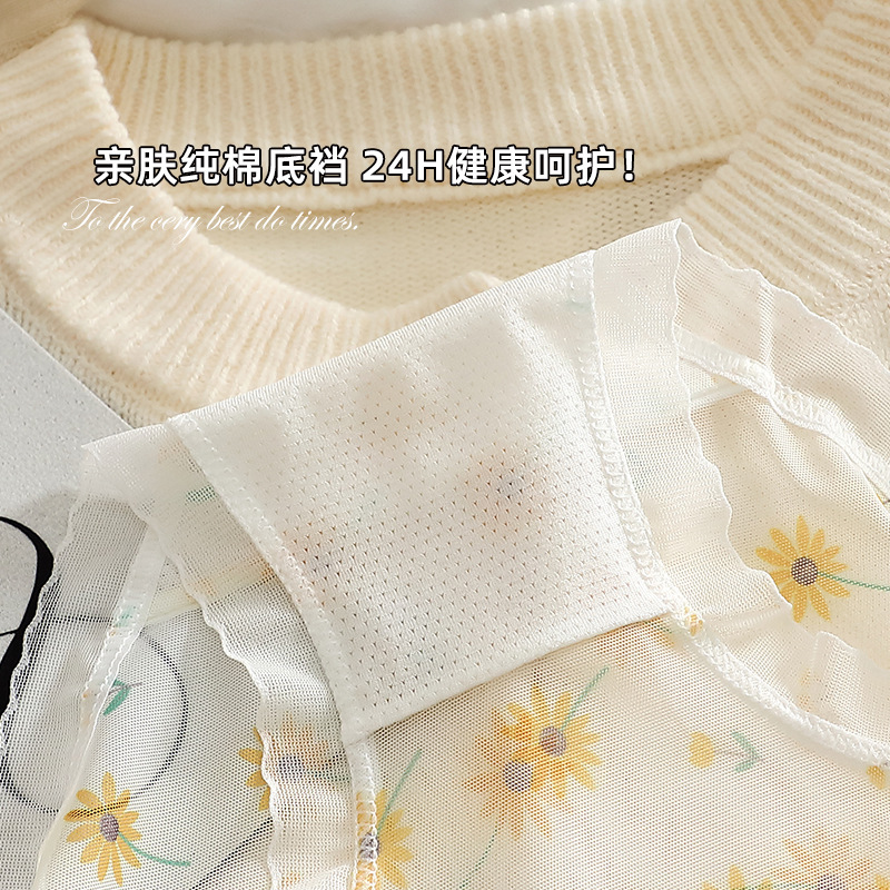 新しいレースの下着の女性のネットの糸の中で腰の跡がない超薄の清涼とした通気性の大きいサイズの少女のプリントの成人の三角のズボン|undefined