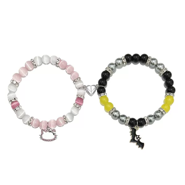 Pink kitty cat+bat bracelet