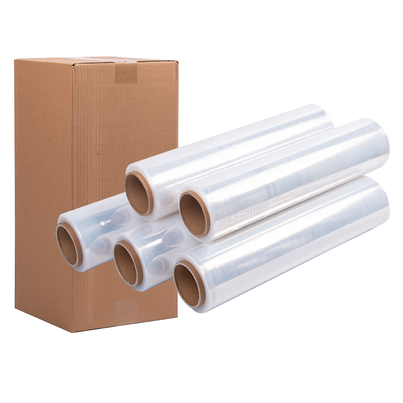 Venta directa de fábrica Película estirable Película estirable de pe transparente Película empaquetada autoadhesiva Película estirable empaquetada a mano industrial