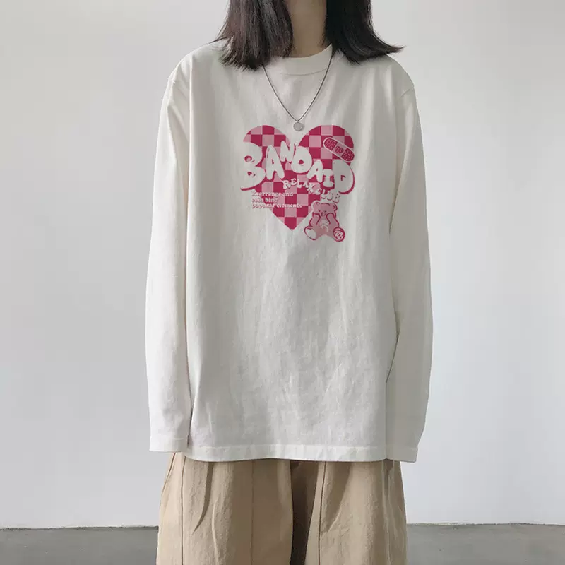 2022叠穿内搭长袖t恤女宽松纯棉大码百搭印花ins洋气打底衫上衣服