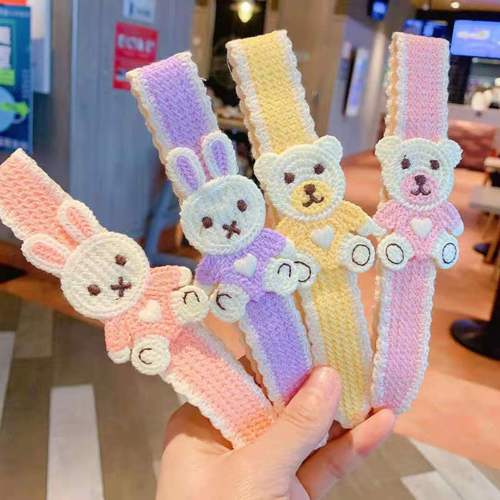 Children's New Velcro Headband Headband Cute Rabbit Knitted Bangs Stickers Shredded Post Girls Sticky Shredded Hair Hair Accessories