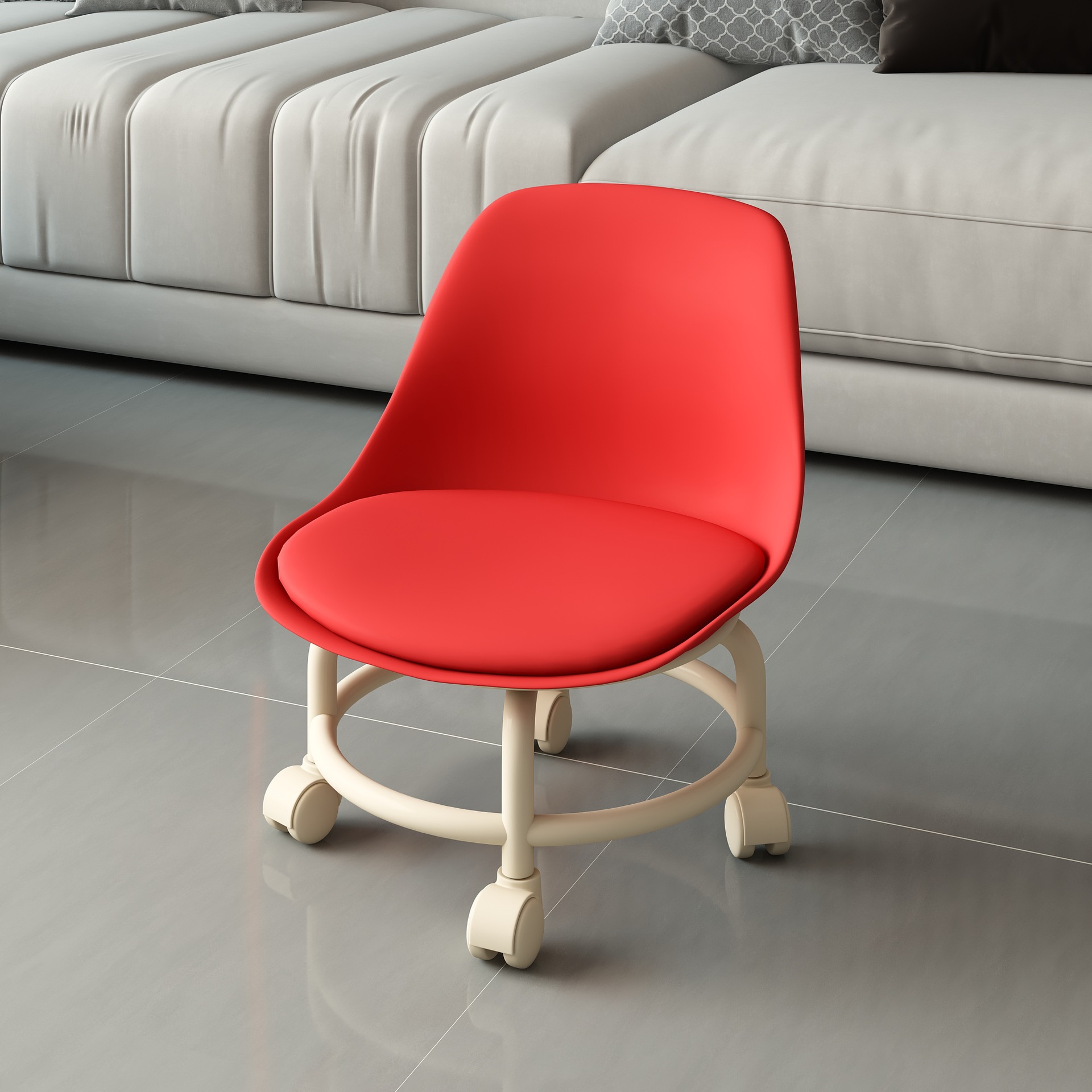 빨간색 등받이 허리 보호대 - 저소음 미끄럼 방지 바퀴