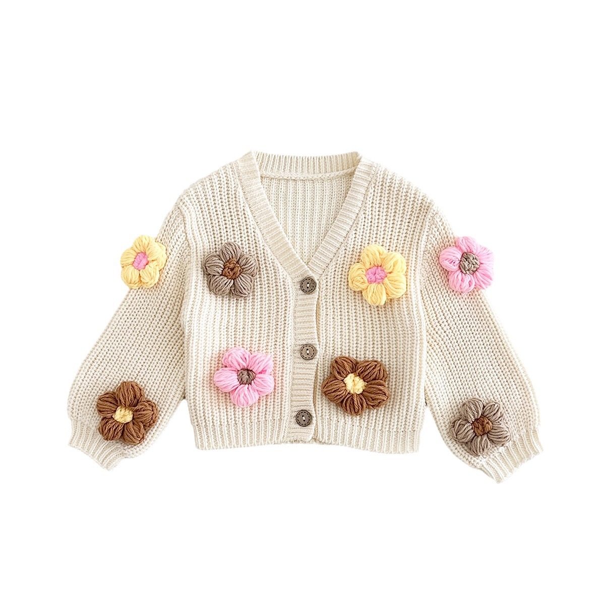 Suéter para bebés coreanos flores suaves, camisas de punto para bebés femeninos, abrigos de abrigo de abrigo de abrigo de abrigo transfronterizo