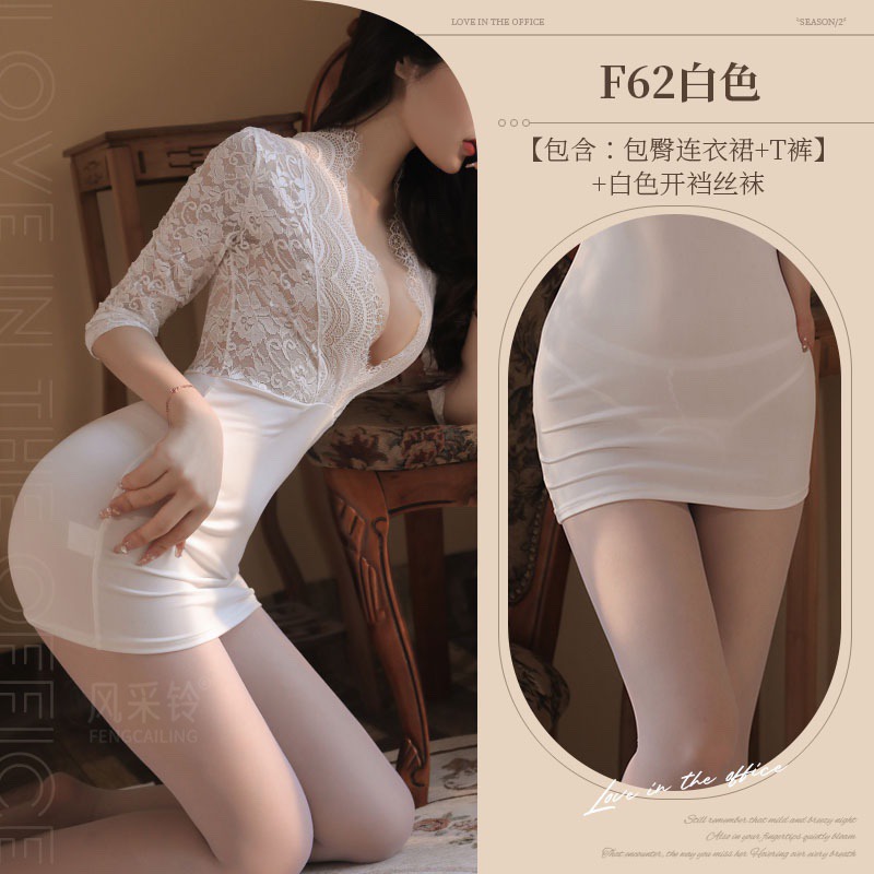 흰색 레이스 스커트 + 끈 팬티 + 흰색 가랑이 없는 양말