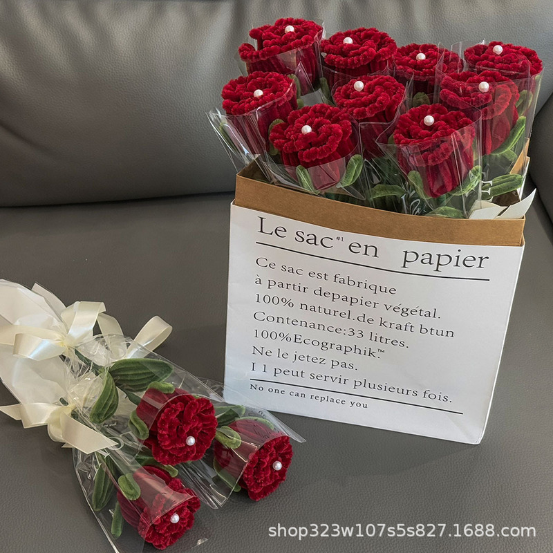 Finished Rose Twist Stick Bouquet Handmade Flowers for Girls Valentine's Day 520 Birthday Gift for Girlfriend Wholesale