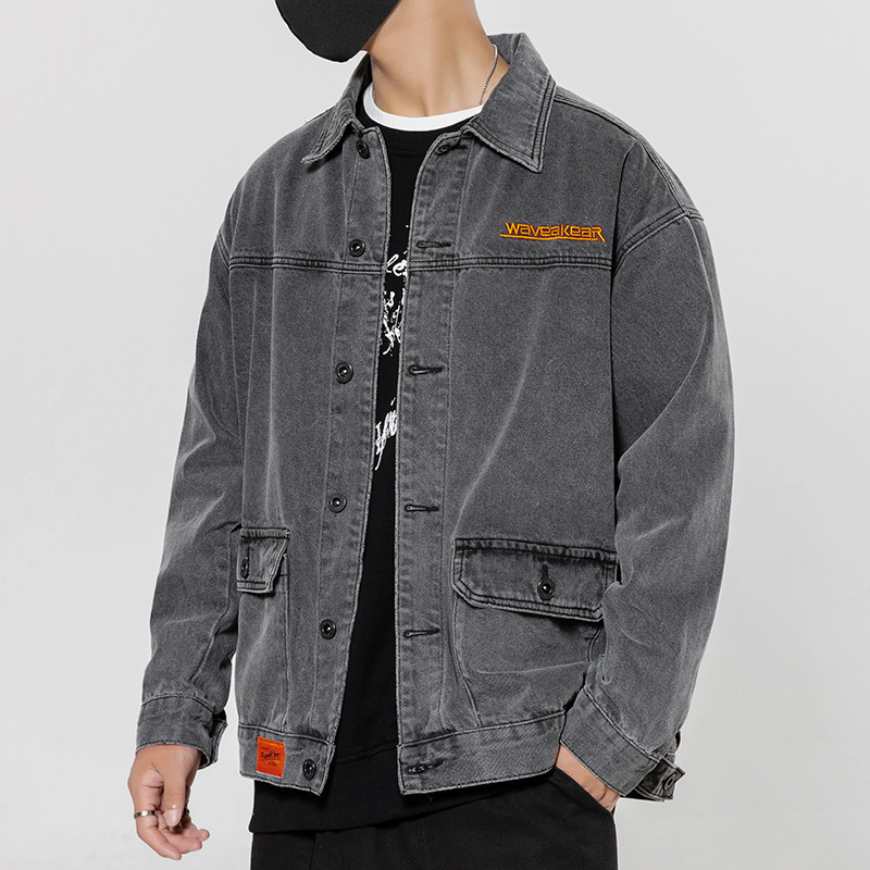 Autumn New American retro Denim jacket men's fashion brand loose plus size workwear Street Hip Hop couple coat women