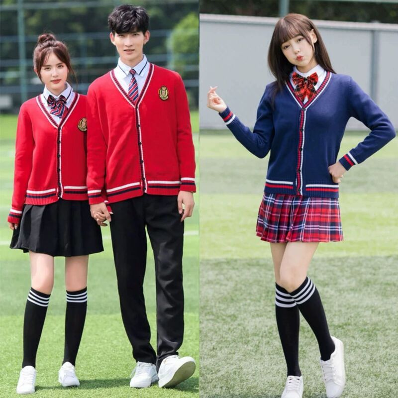 Spot Preppy Style V-Neck Cardigan Autumn and Winter Same Style School Uniform Knitwear Jacket Student Long-Sleeved Knitwear Class Uniform