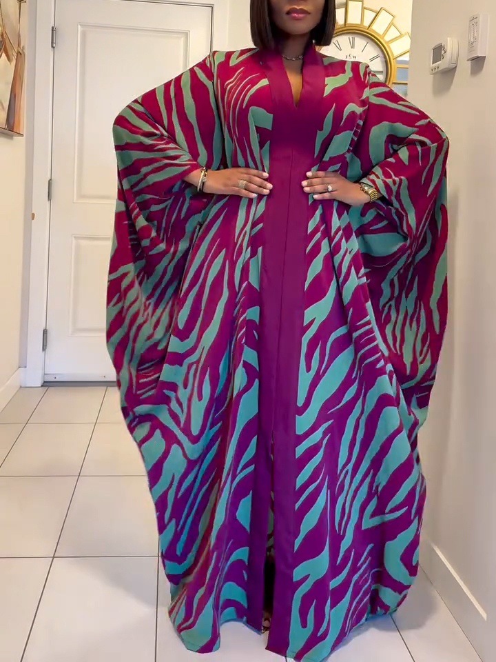 2025 New Cross-Border Vacation Beach Cape Cardigan 3D Digital Print Casual Middle Eastern Dubai Robe Women's Clothing_ecoleips.com