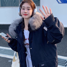 大毛领工装服棉服女冬季夹棉美式复古小众设计感加厚情侣棉衣外套