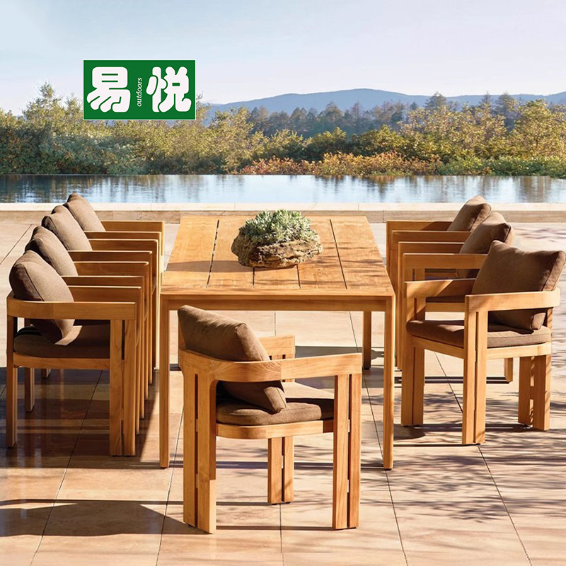 Aluminio patio chalet terraza muebles de ocio al aire libre a prueba de agua mesas y sillas de madera maciza mesas y sillas de teca al aire libre