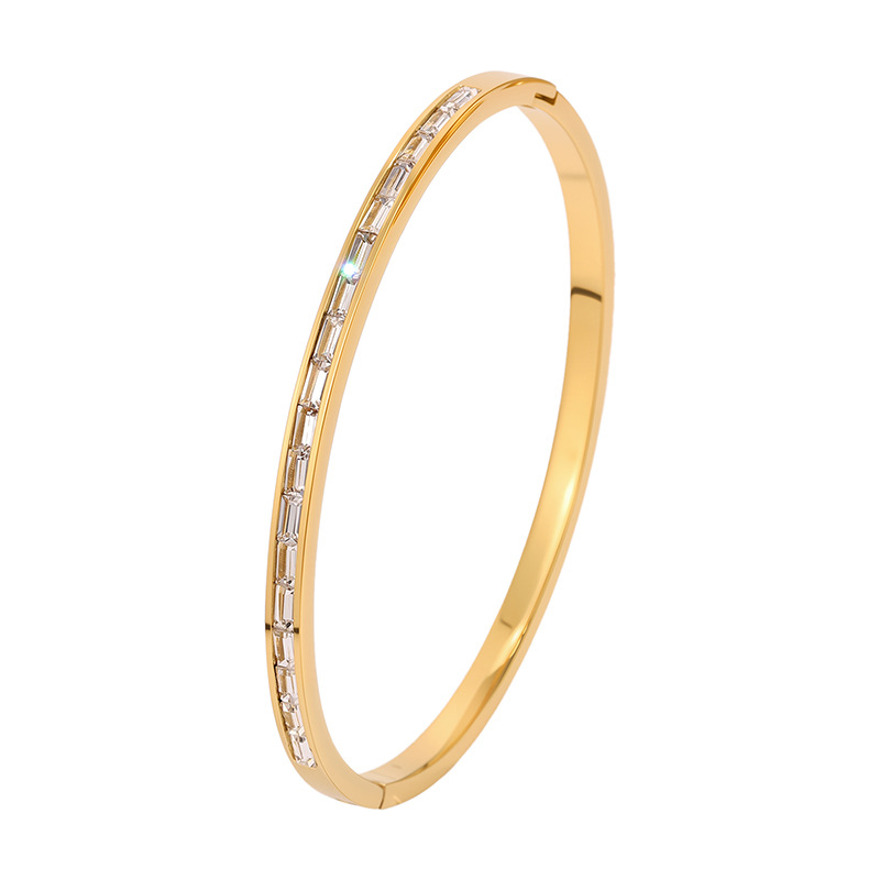 Pulsera de acero de titanio para mujer, sentido de alta gama, pulsera retro europea y americana que no se desvanece, oro de arena, apertura, circón, joyería de pulsera de acero inoxidable image 12