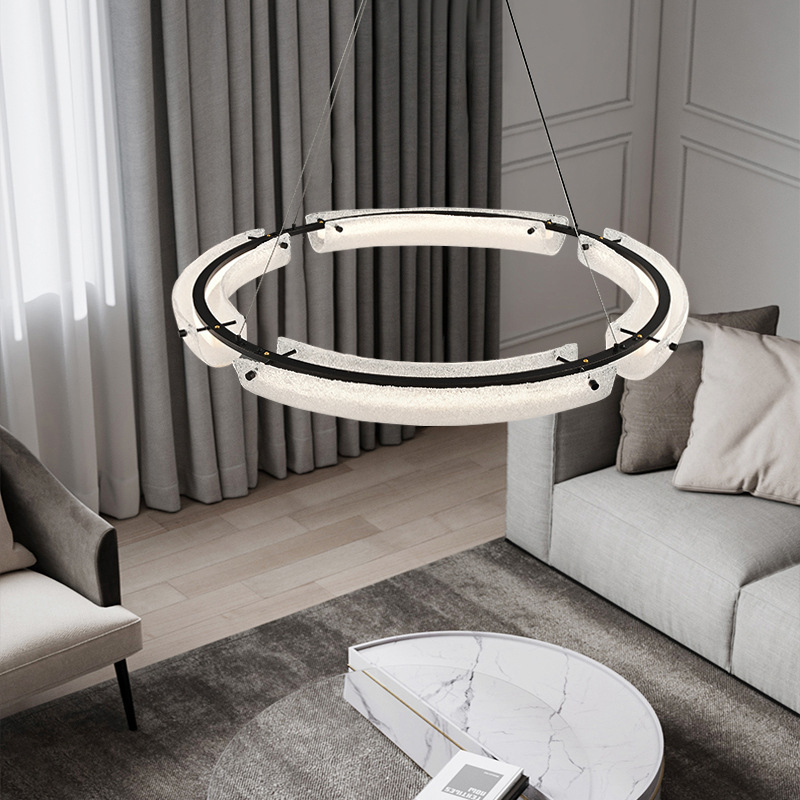 Italiano minimalista de alta gama atmósfera lámpara de sala de estar diseñador nórdico vidrio esmaltado comedor dormitorio anillo LED lámpara