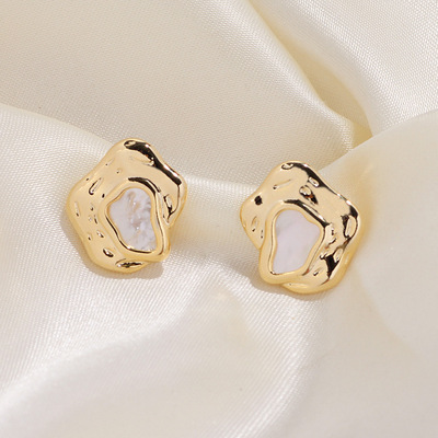 輕奢法式不規則高級感貝殼耳環耳釘女氣質無耳洞女耳夾蚊香盤耳夾