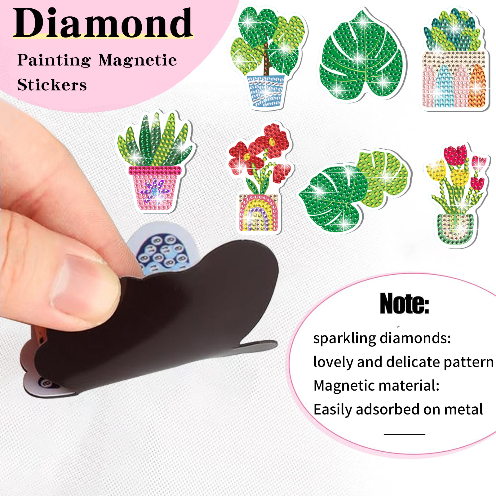 Transfronterizos plantas verdes macetas magnetismo diamante pintura pegatinas de refrigerador niños DIY creativo mampostería pegatinas juguetes al por mayor