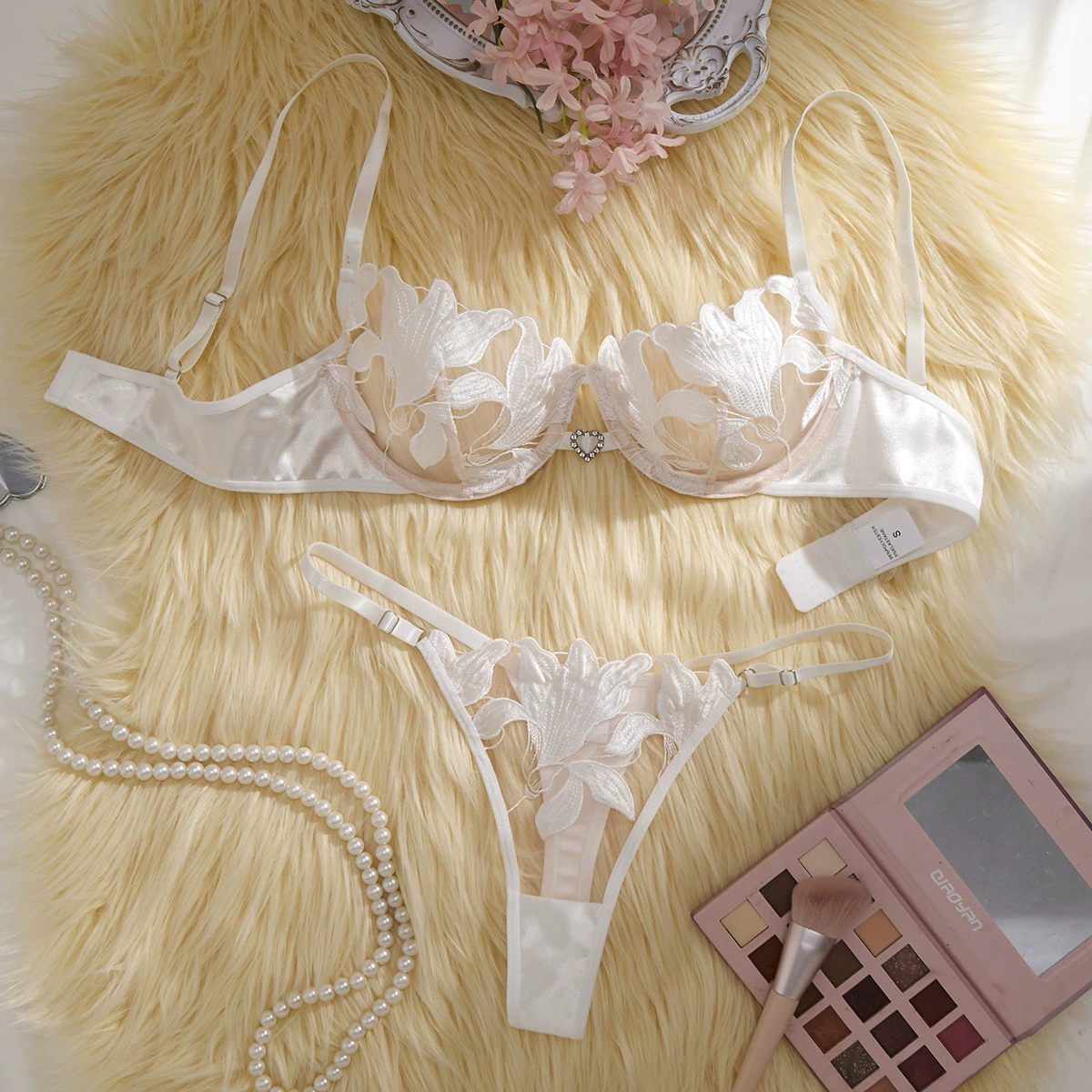 Панчло Lace Embroidered Bra & Thong Set, Floral Design, Women's Sexy Lingerie, Sizes S–XL