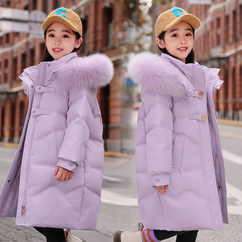 2025新款巴拉橙儿童羽绒服女童中长款洋气中大童加厚亲子冬装外套