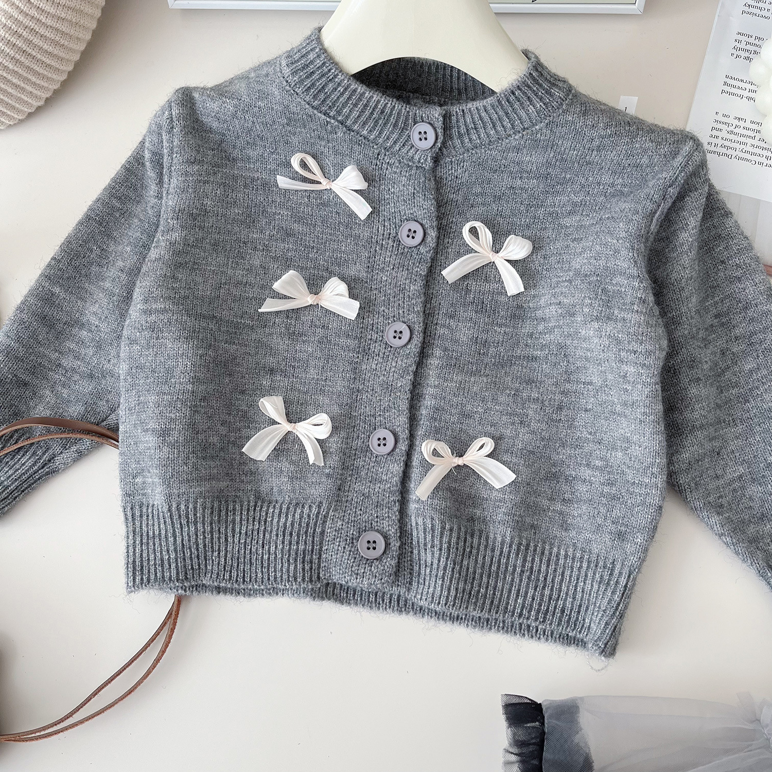 Mädchenpullover 2024 Neuer Herbststil Kinderstrickjacke Mode Mesh Halbrock Set 67509_voghion.com
