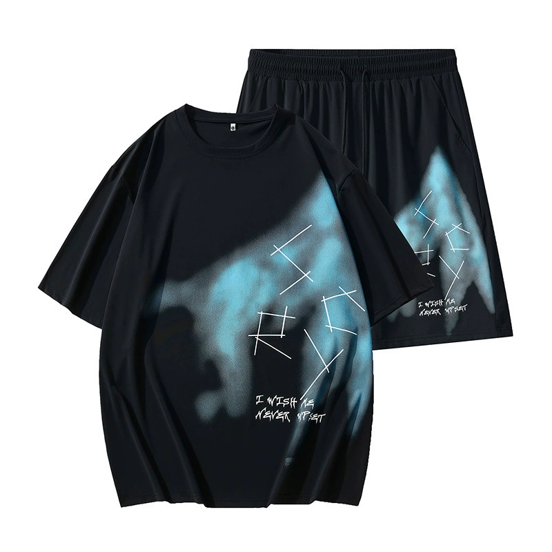 8396 8397 Большой размер ледяной шелк костюм мужской короткий T-рукав