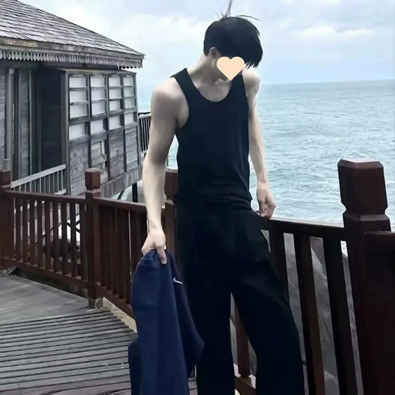 2025 новый американский стиль жилет для мальчиков летний низкий вырез повседневный нижний жилет для мужчин спортивная майка для фитнеса